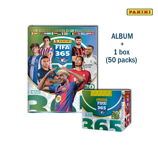 Panini FIFA 365 2026 Album + 1 Box (50 Packets)